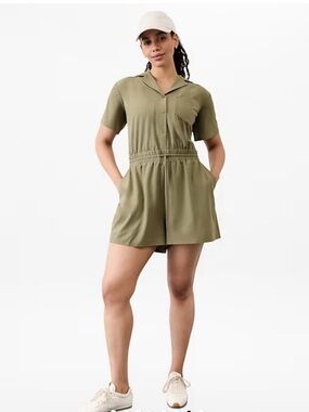 Athleta Avenue Olive Branch Short Sleeve Romper